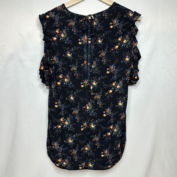 Sandro Paris Cold Shoulder Top Women 1 Small Black Floral Keyhole High Low - Picture 2 of 12